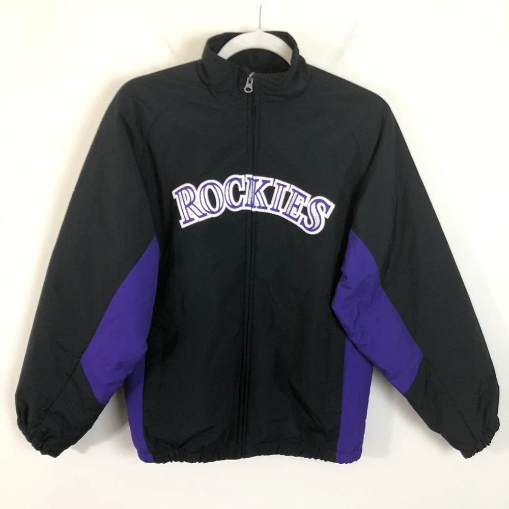 Vintage Majestic Colorado Rockies MLB Full Zip Jacket Youth Sz L Black Purple